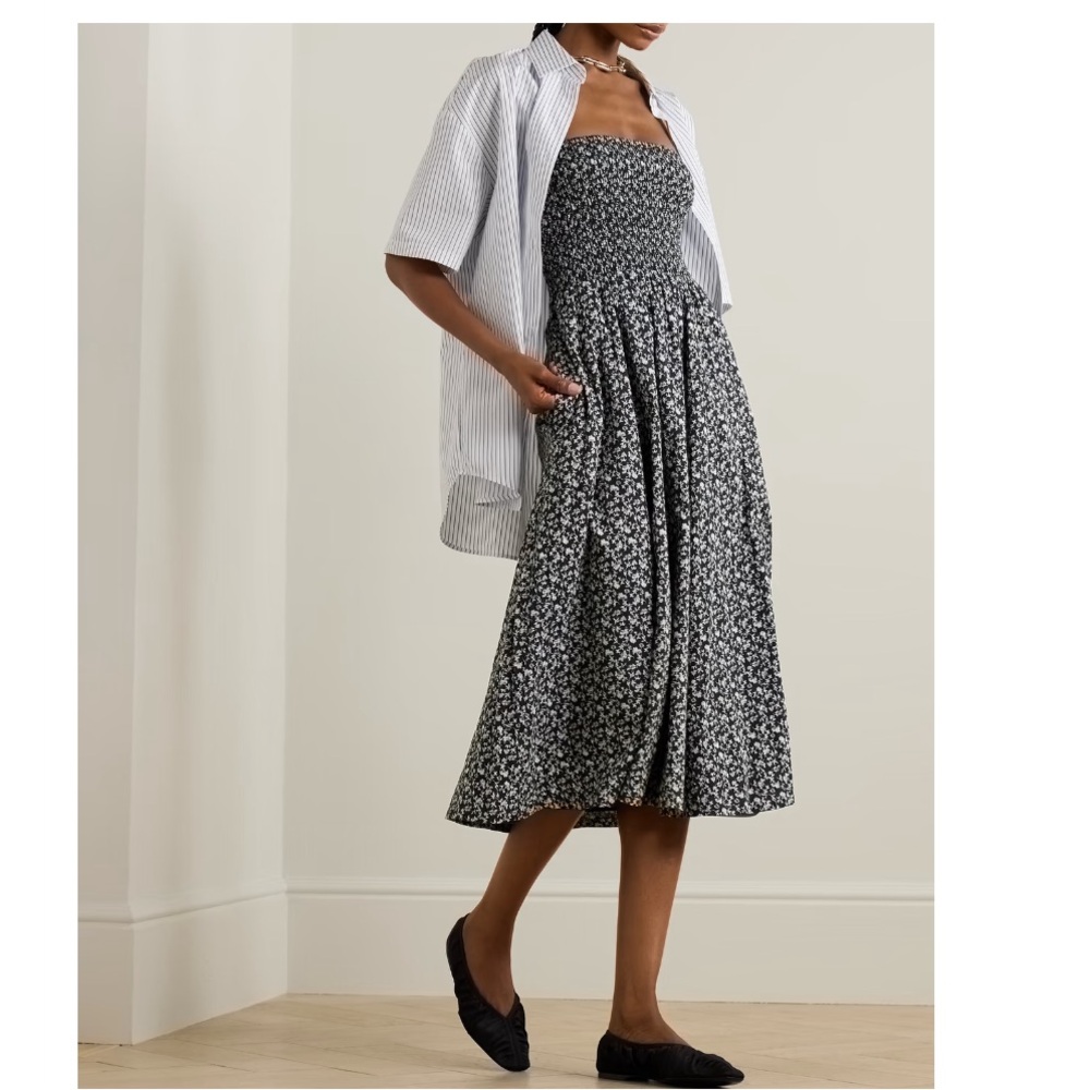 Veronica Beard NWT Cornelia Strapless Smocked Floral Midi Dress Blue Size XL